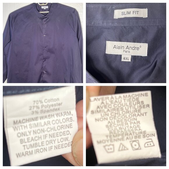 Alain Andre of Paris 6XL Mens Slim Fit Button-Down Dress Shirt Navy Blue Formal - Picture 9 of 16